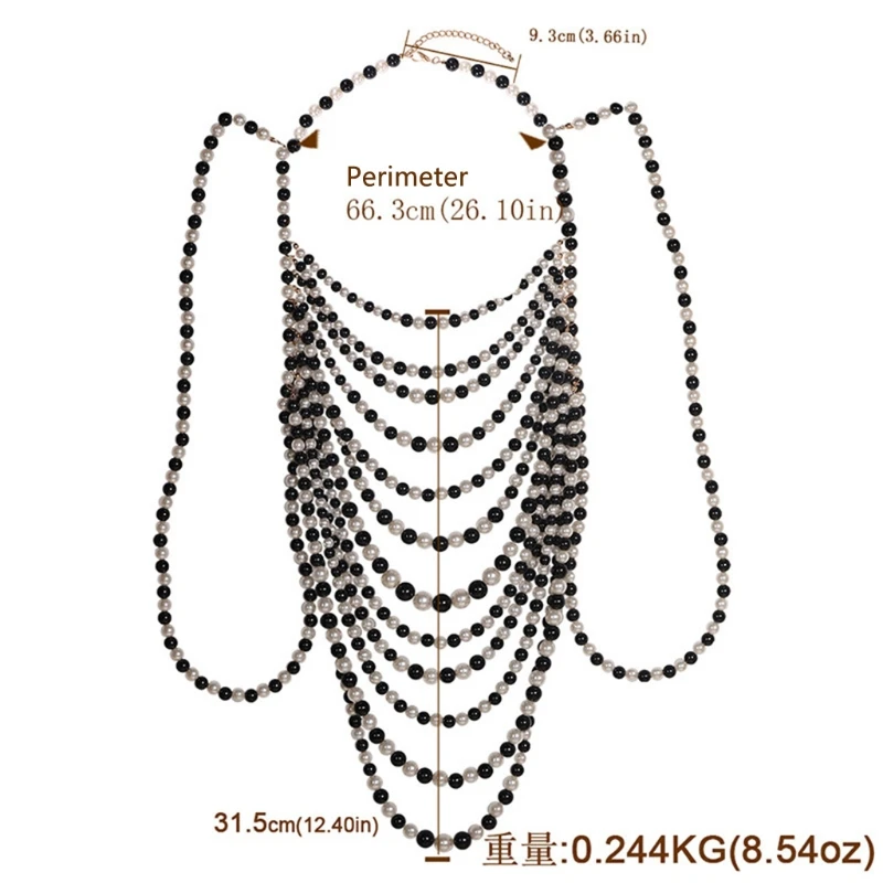 

Free shipping Women Faux Imitation Pearls Beaded Body Chain Bib Collar Necklace Jewelry Women Party Accessories