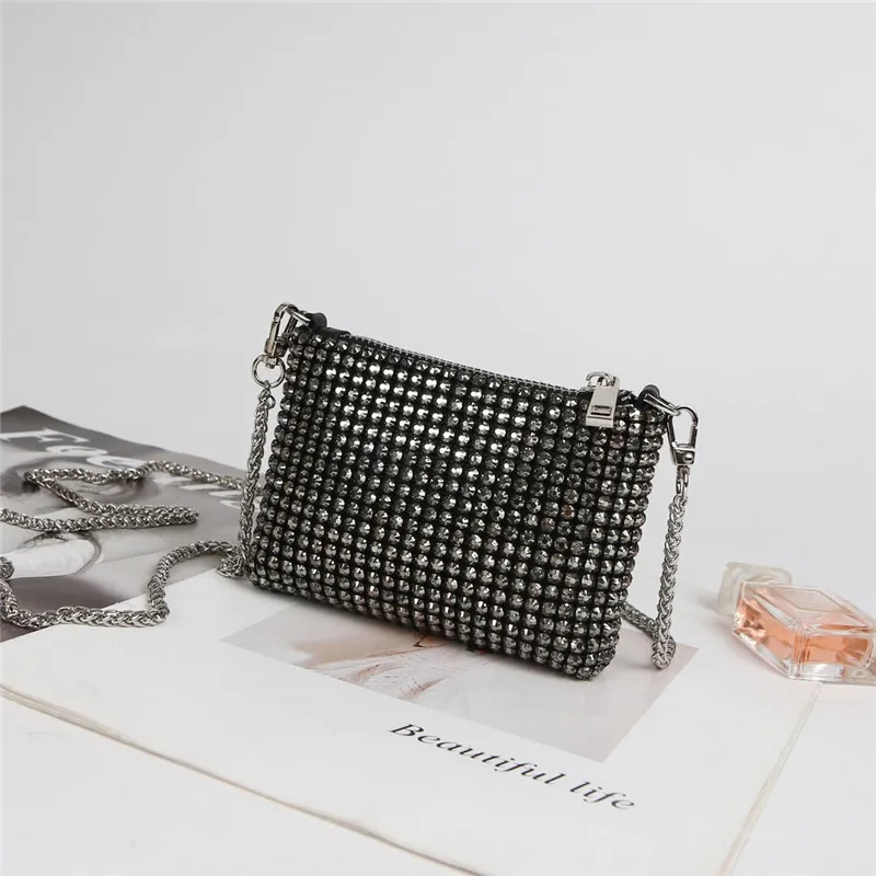 

Rhinestone Mini Evening Bag Women Cute Diamonds Lipstick Wallet Girls Small Change Square Shoulder Bags Dinner Party Fashion