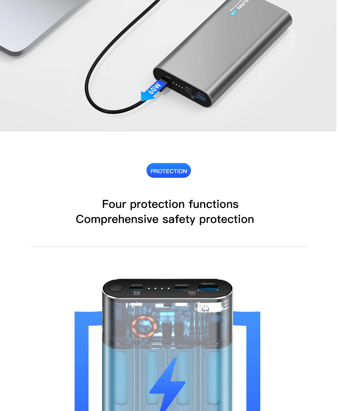 Powerbank 20V 2.25A 3.25A 45W 65W PD+ QC с входом/выходом usb type-C и выходом QC для ноутбуков Xiaomi Air HUAWEI usb type-C
