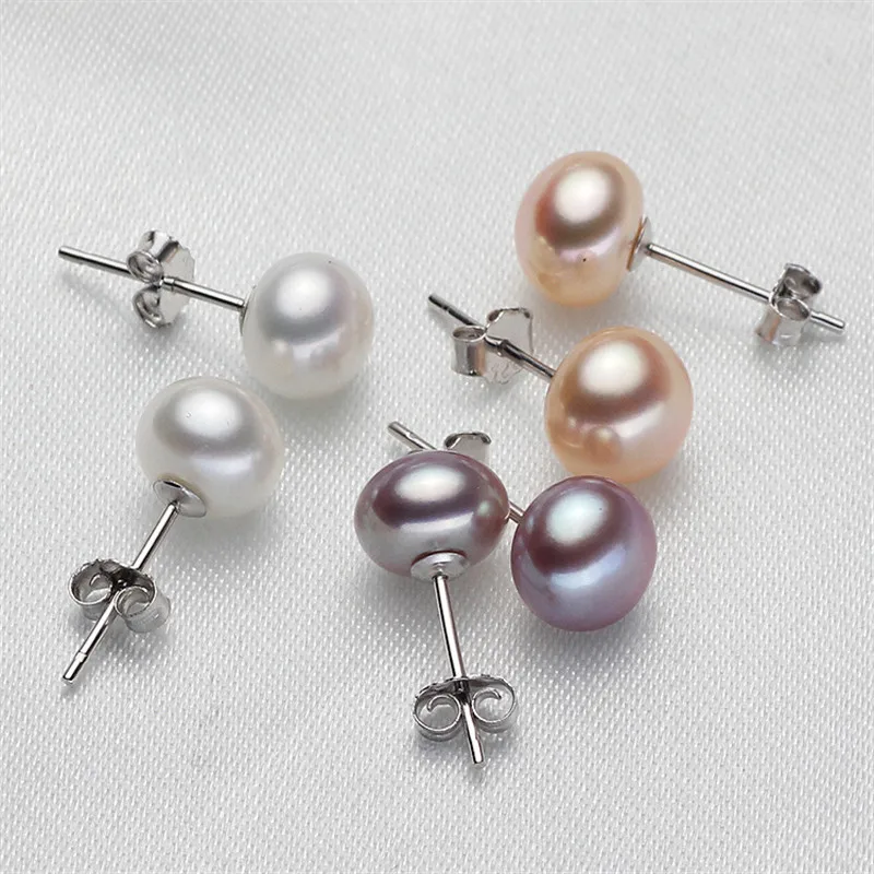 

925 Sterling Silver Piercing Natural Freshwater Pearl Stud Earring For Women Earrings Jewelry pendientes 2020 Oorbellen eh1126