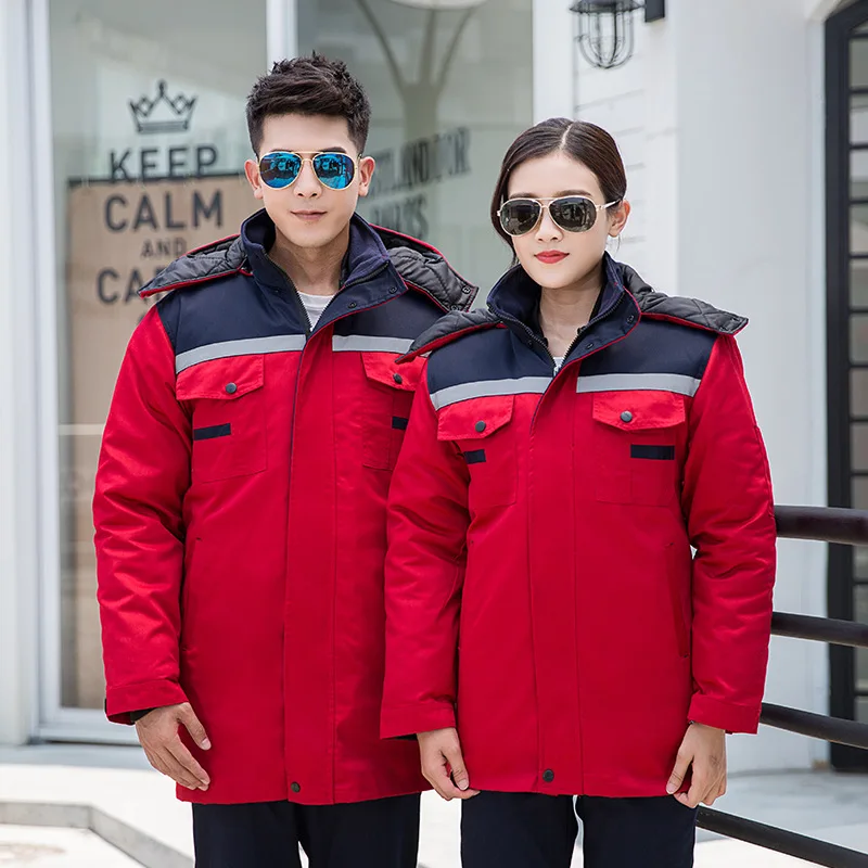 Мужская и женская зимняя теплая хлопковая куртка со светоотражающими полосками