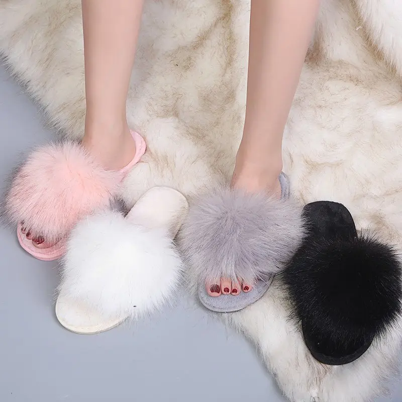 

Winter New House Women Furry Slippers Warm Faux Fur Flat Bedroom Ladies Shoes Slip-on Indoor Slides Women Fur Slippers