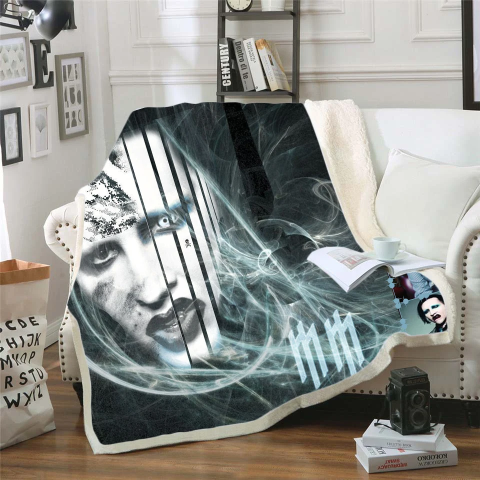 

Бархатное Флисовое одеяло Singer Marilyn Manson, 3D покрывало из шерпы, покрывало для кровати, дорожное постельное белье, 0005
