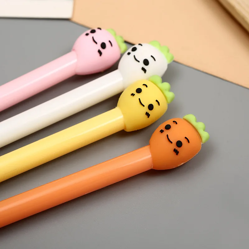 50PCS Korean Creative Cartoon Crooked Radish Gel Pen Fresh and Simple Black Study Office Water Signature Stationery |