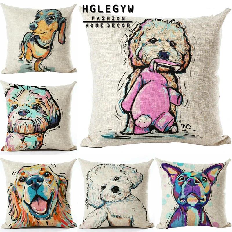 18&quot *18&quot Cute Pet Dog Pillow Case Throw Pillowcase Cotton Linen Printed Covers for Office Home Free | Дом и сад