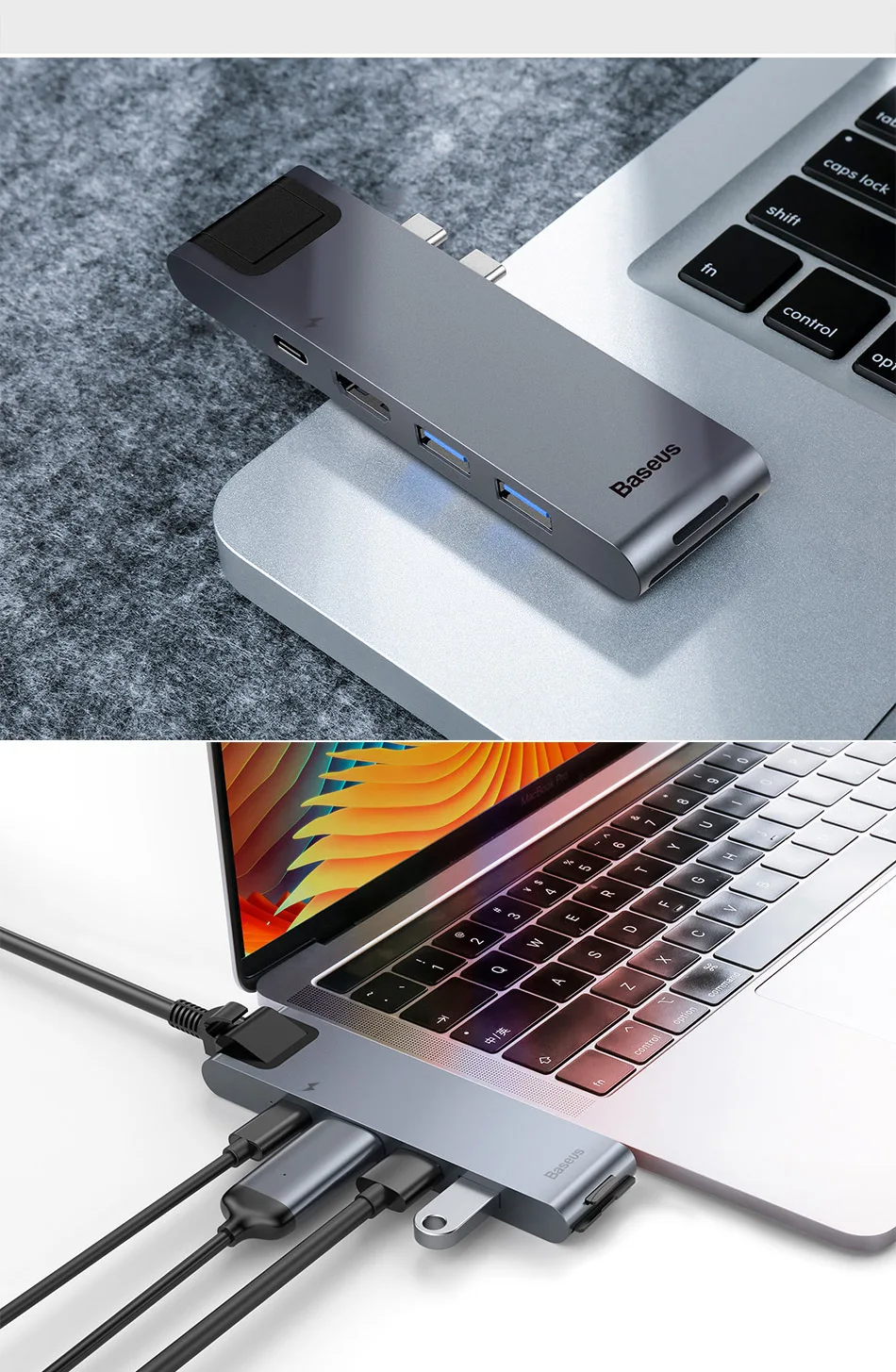 Baseus Dual Тип-C 7in1 USB 3,0 Тип C концентратор HDMI RJ45 адаптер для MacBook Pro OTG usb-хаб 3,0 PC компьютерных аксессуаров