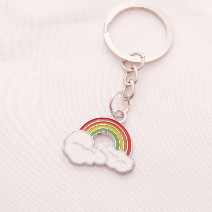 

FREE SHIPPING BY DHL 100pcs/lot 2015 Wholesale Zinc Alloy Metal Enamelled Rainbow Shaped Keychains Keyrings for Promotion