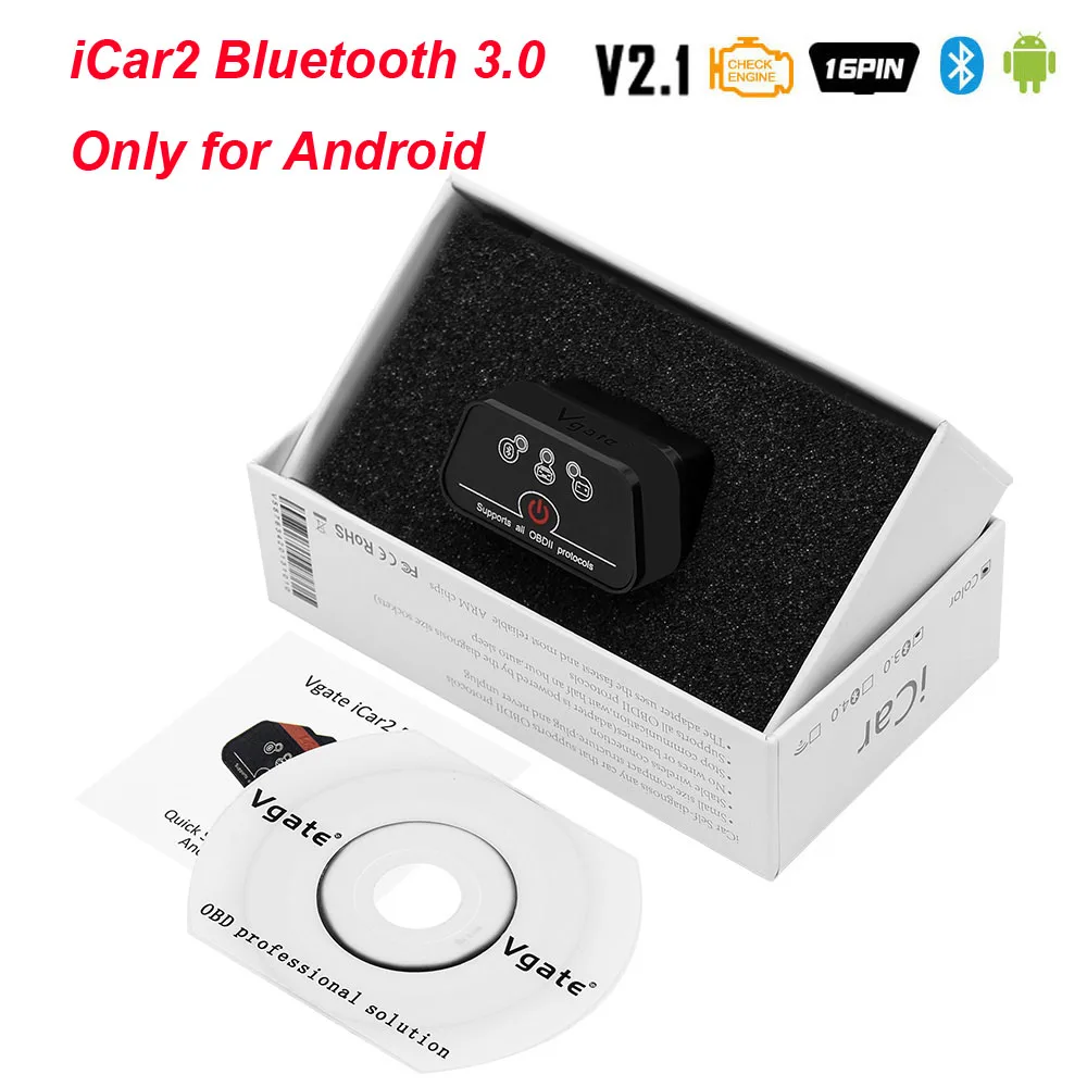 Black Bluetooth 3.0 Vgate iCar2 ELM327 V2.1 для Android/IOS OBD2 wifi Bluetooth сканер elm 327 V2.1 OBD 2 OBD2 автомобильный диагностический инструмент Easydiag - Цвет: Black Bluetooth 3.0