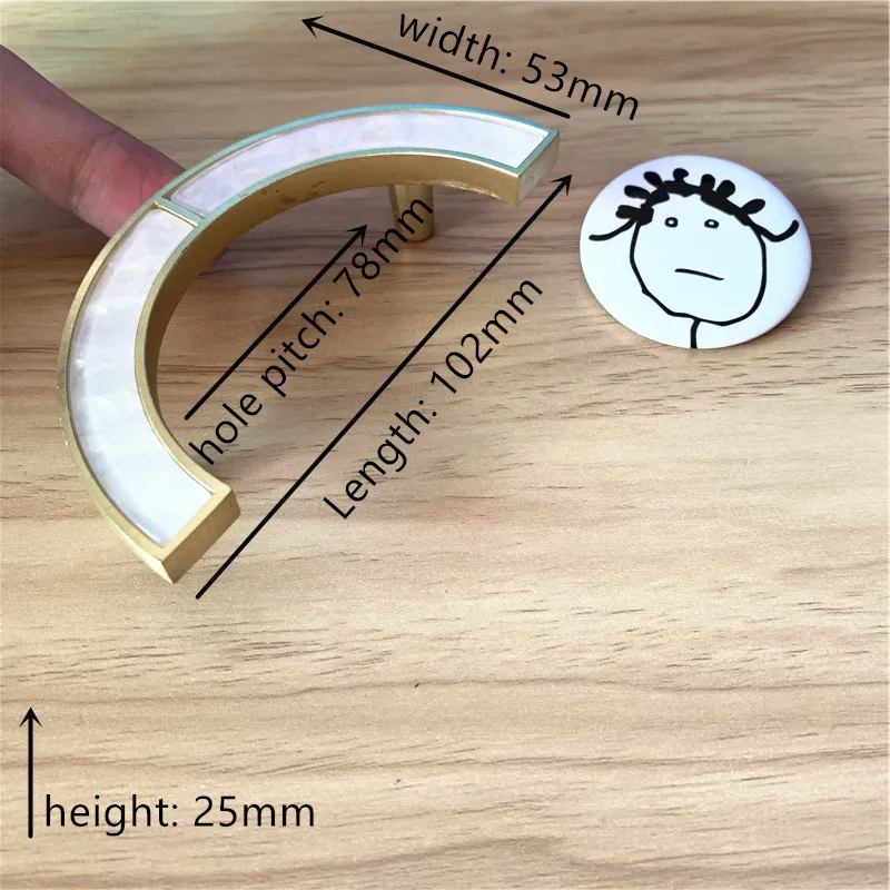 hole distance 76mm В скандинавском стиле, твердая латунная ручка, инкрустированная морской раковиной, китайский стиль, ручка для шкафа, выдвижная ручка, дверная ручка, мебельная фурнитура - Цвет: hole distance 76mm
