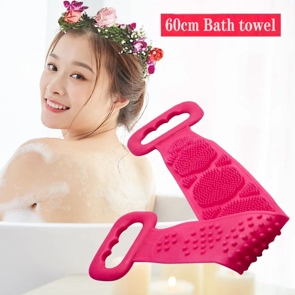 Long Back Towel Rubbing Bath Brush Sided Scrubber Silicone Scrub Body Skin Care Exfoliate Home Bathroom Shower Washing | Дом и сад