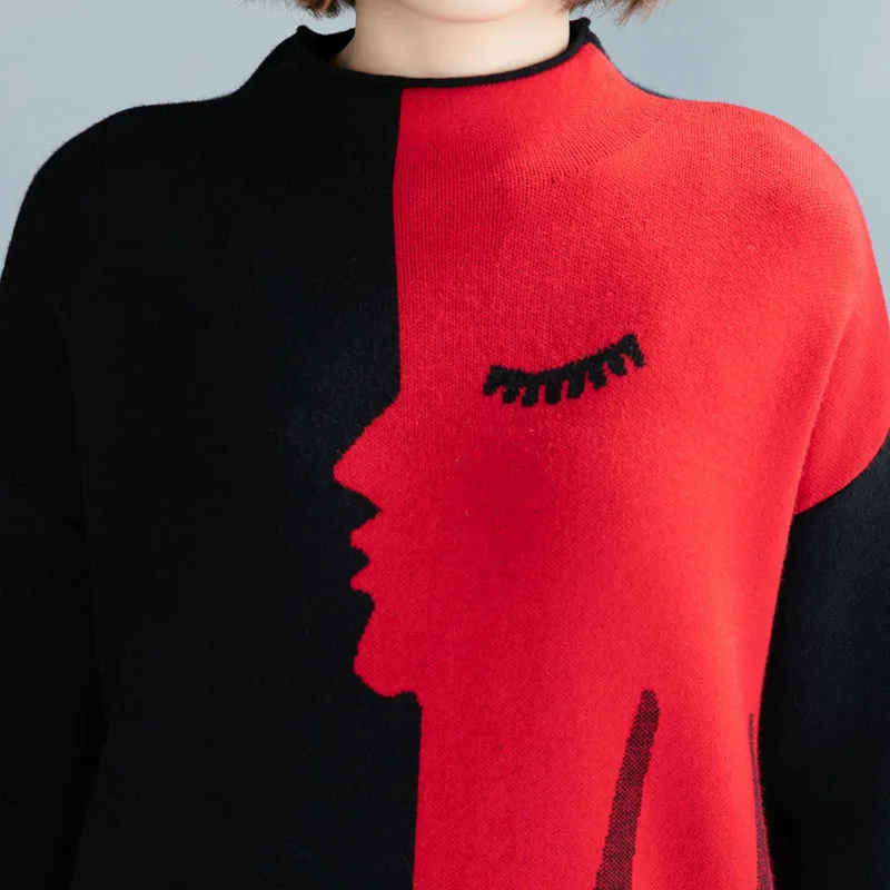 Платье-Свитер женское шерстяное с круглым вырезом прямое Осень-зима 4XL размера