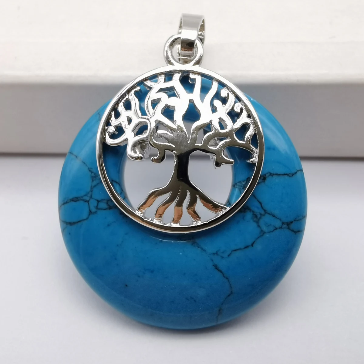 Синий камень Howlite, драгоценный камень, круг, дерево жизни, кулон, Женские Ювелирные изделия S313