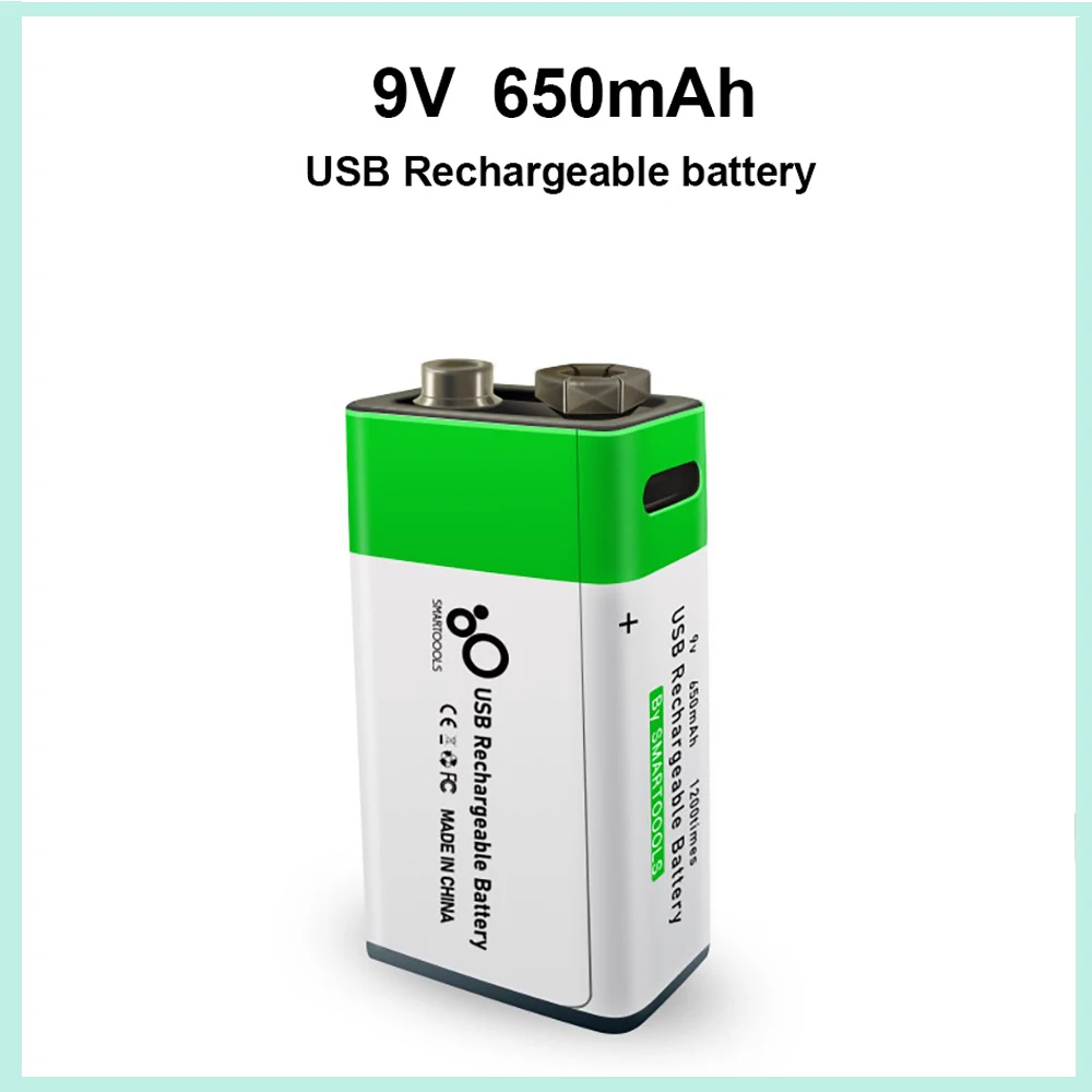Литиевая аккумуляторная батарея 9 В 650 мАч зарядка через USB литий ионная
