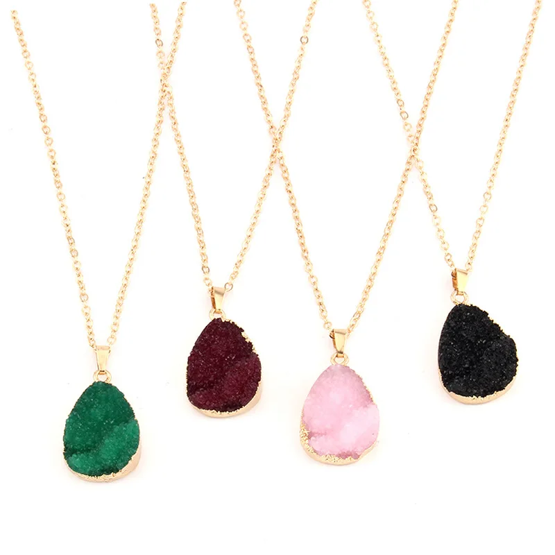

Bijoux Geometric Druzy Resin Pendant Necklace Women Water Drop Necklaces for Female Handmade Collar Clavicle Chain Statement