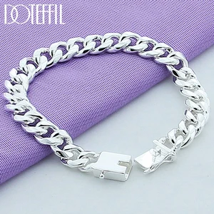 Браслет-цепочка DOTEFFIL из серебра 925 пробы с квадратной пряжкой 10 мм для женщин и мужчин
