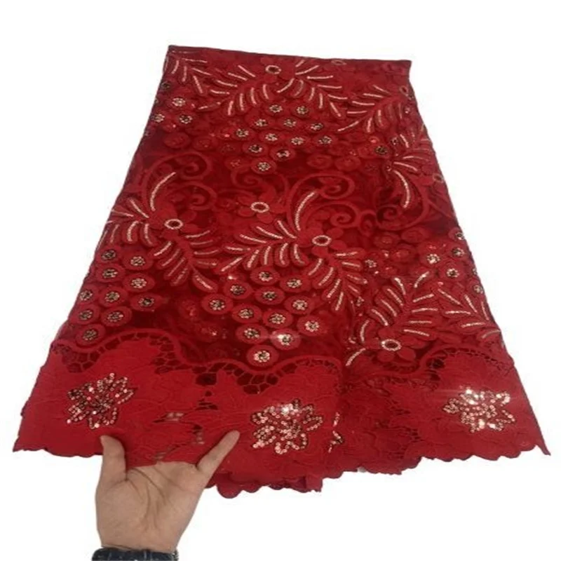 

Red/Gold African Sequins Lace Fabric High Quaity Sequence Fabric Embroidery French Tulle Mesh Lace Fabric for Nigerian Party
