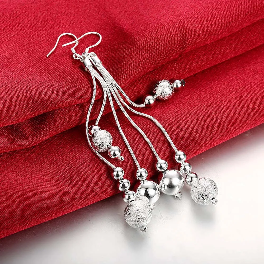 

Korean 925 Sterling Silver Three Line Beads Ball Vintage Long Tassel Dangle Earrings For Women 2020 Engagement Wedding Jewelry