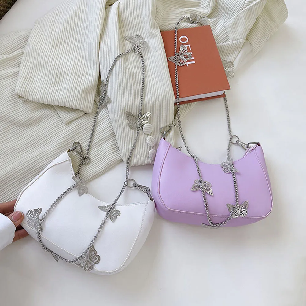 

Женская сумка через плечо, винтажная однотонная сумка из искусственной кожи, цепь с плетением «бабочка»