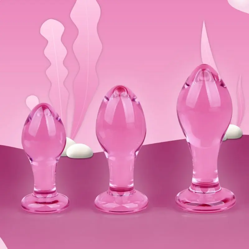 Розовая стеклянная Анальная пробка Кристальный g-точечный массажный