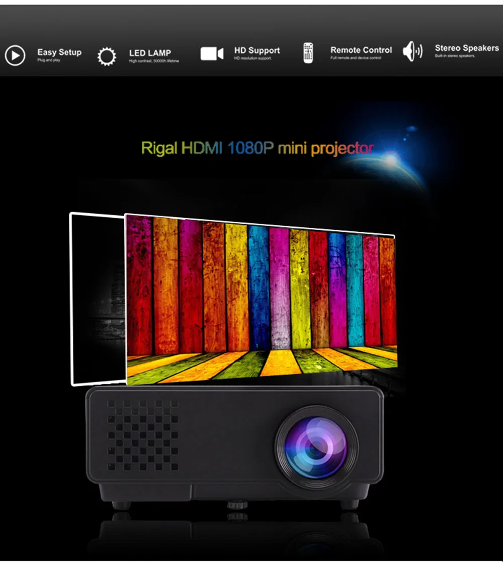 RD 810 Android мини проектор WI FI одного и того же экрана 1000 люмен совместимому с HDMI HD