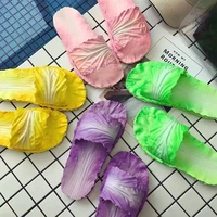 women slides cute ladies house slippers summer indoor bathroom novelty cabbage slippers flat flip flops candy color couple shoes