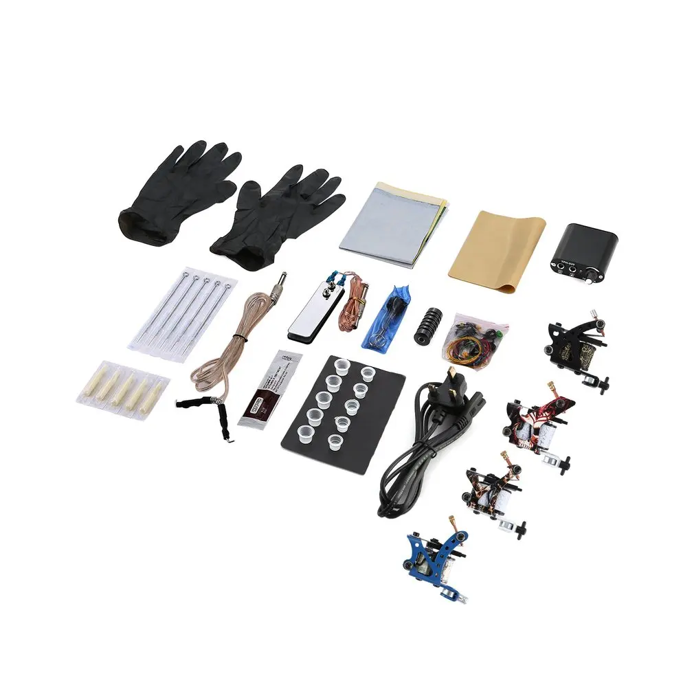 

Tattoo Complete Beginner Tattoo Kit 4 Pro Machine Inks Power Supply Needle Grips Tips Tatto Accessories Basic Set