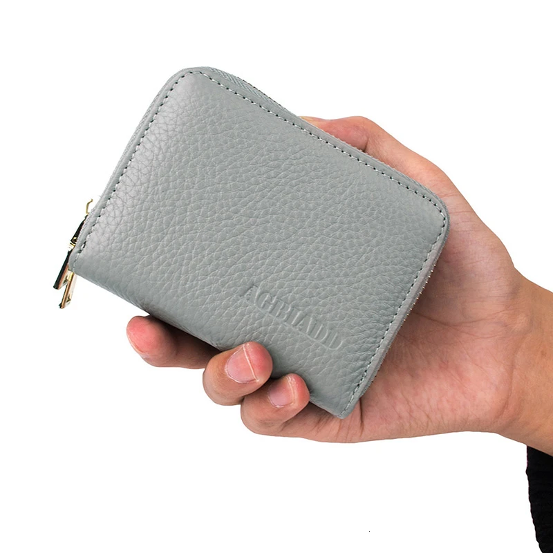 Кошелек из натуральной кожи для мужчин и женщин кредитница серого цвета с RFID