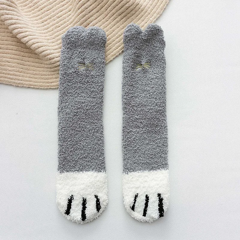

1Pair Women's Autumn Winter Thicken Socks Animal Paws Coral Velvet Comfortable Warm Tube Coral Fleece Floor Sock