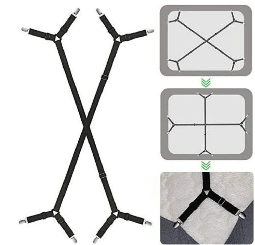 

Adjustable Triangle Elastic Suspenders Gripper Holder Straps Clip for Bed Sheets Mattress Covers Sofa Cushion Elastic Band Belt
