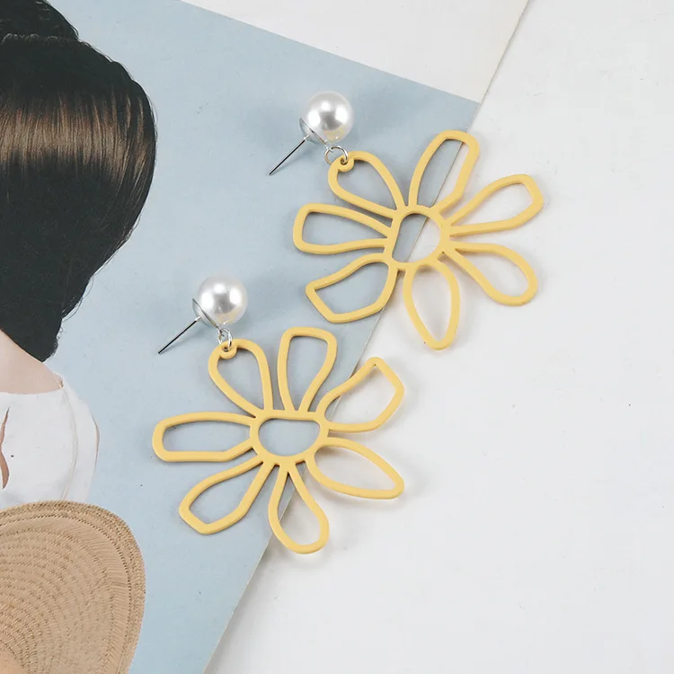2019 корейские массивные серьги в виде цветка с белым жемчугом большие висячие