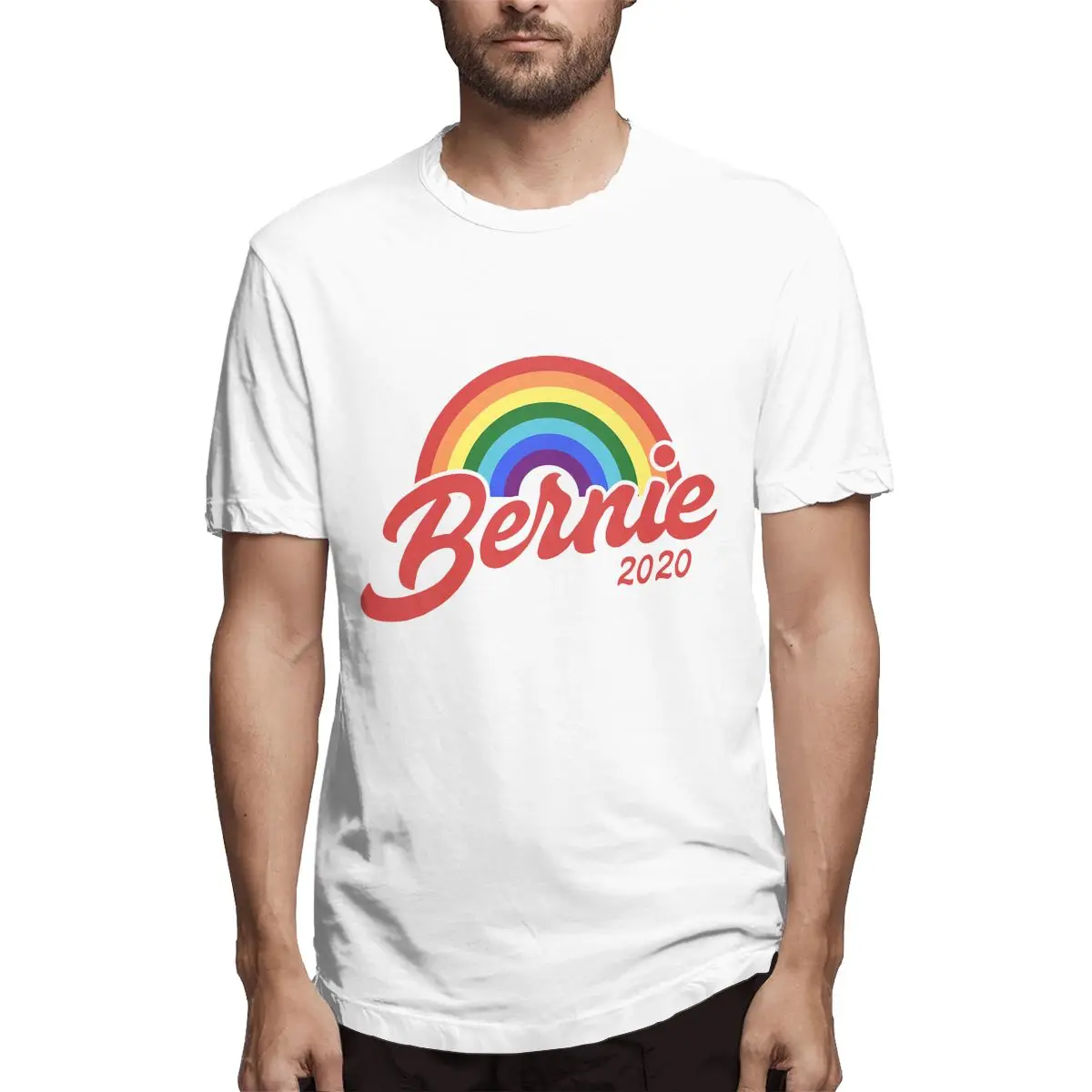 

Bernie Rainbow Essential Men Classic T-Shirt Novelty Tee Shirt Short Sleeve Crewneck T-Shirt Cotton Gift Idea Clothing