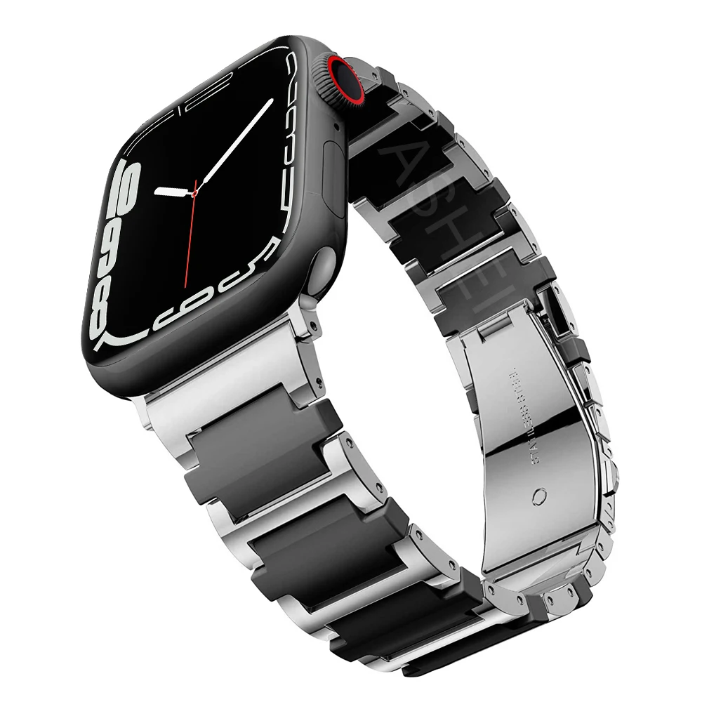 Браслет керамический из нержавеющей стали для apple watch series 7 45 мм 41 ремешок SE 6 5 4 44 40