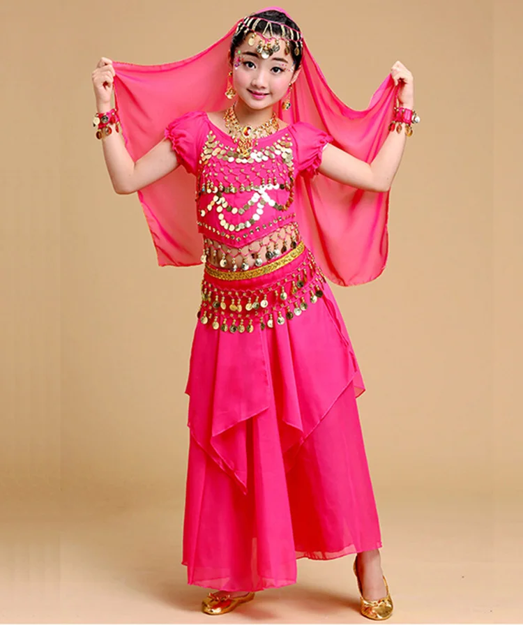 Костюмы для танца живота девочек 4 шт./компл. новые платья восточных танцев