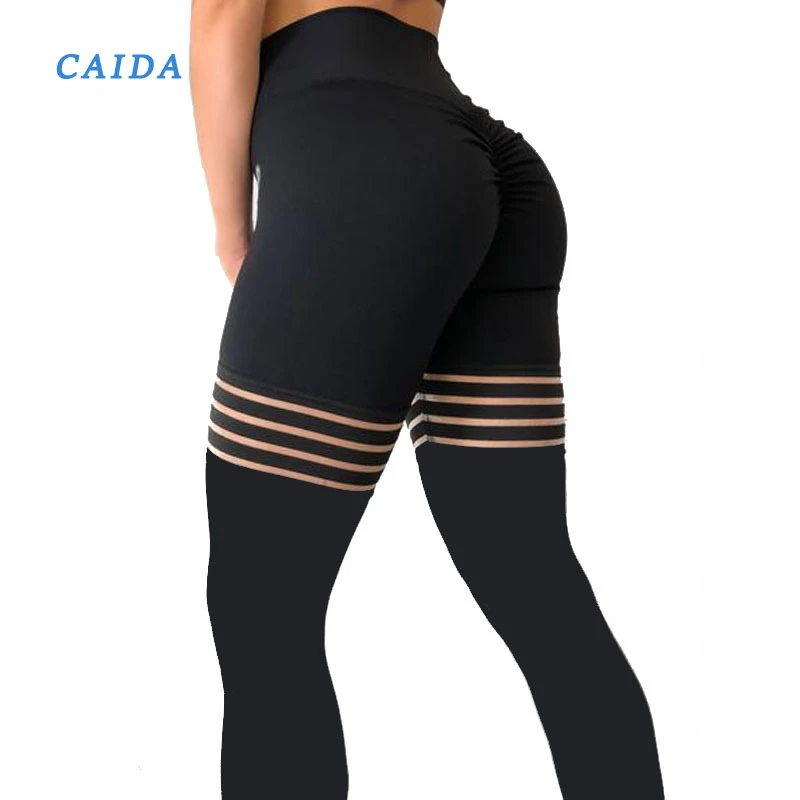

CAIDA колготки для бега, женские спортивные штаны пуш-ап со складками, женские леггинсы для упражнений, йоги, Лоскутные Спортивные Леггинсы