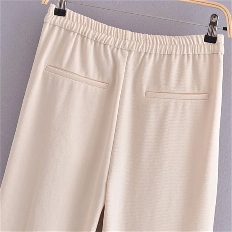 

Women 2021 Fashion High Waist Solid Color Trousers Retro elastic Waist Drawstring Split Design Wide Leg Pants Streetwear