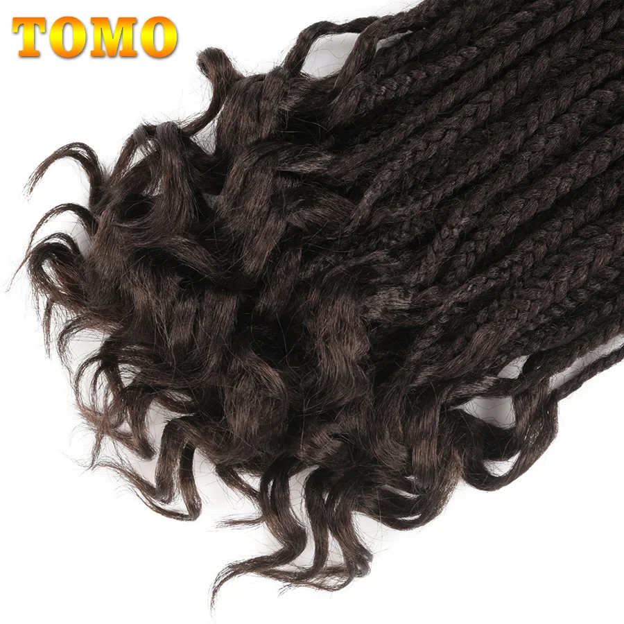 TOMO, 22 корня, кудрявые концевые коробки, косички, вязанные волосы, 14, 18, 24 дюйма, вязанные крючком косички с волнистым концом, синтетические косички для наращивания волос