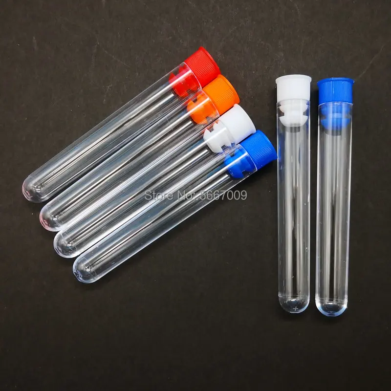 

50pcs/lot 13x78mm Clear Plastic test tubes with plastic color stopper push cap for school experiments