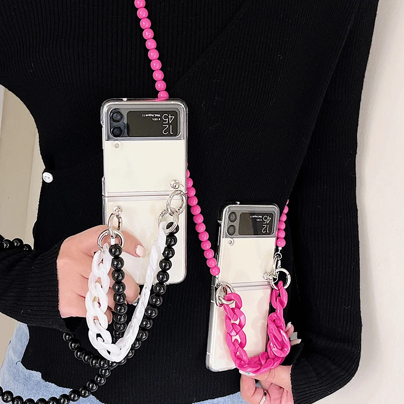 

Прозрачный съемный чехол для Samsung Galaxy Z Flip 3 с ремешком, карамельных цветов