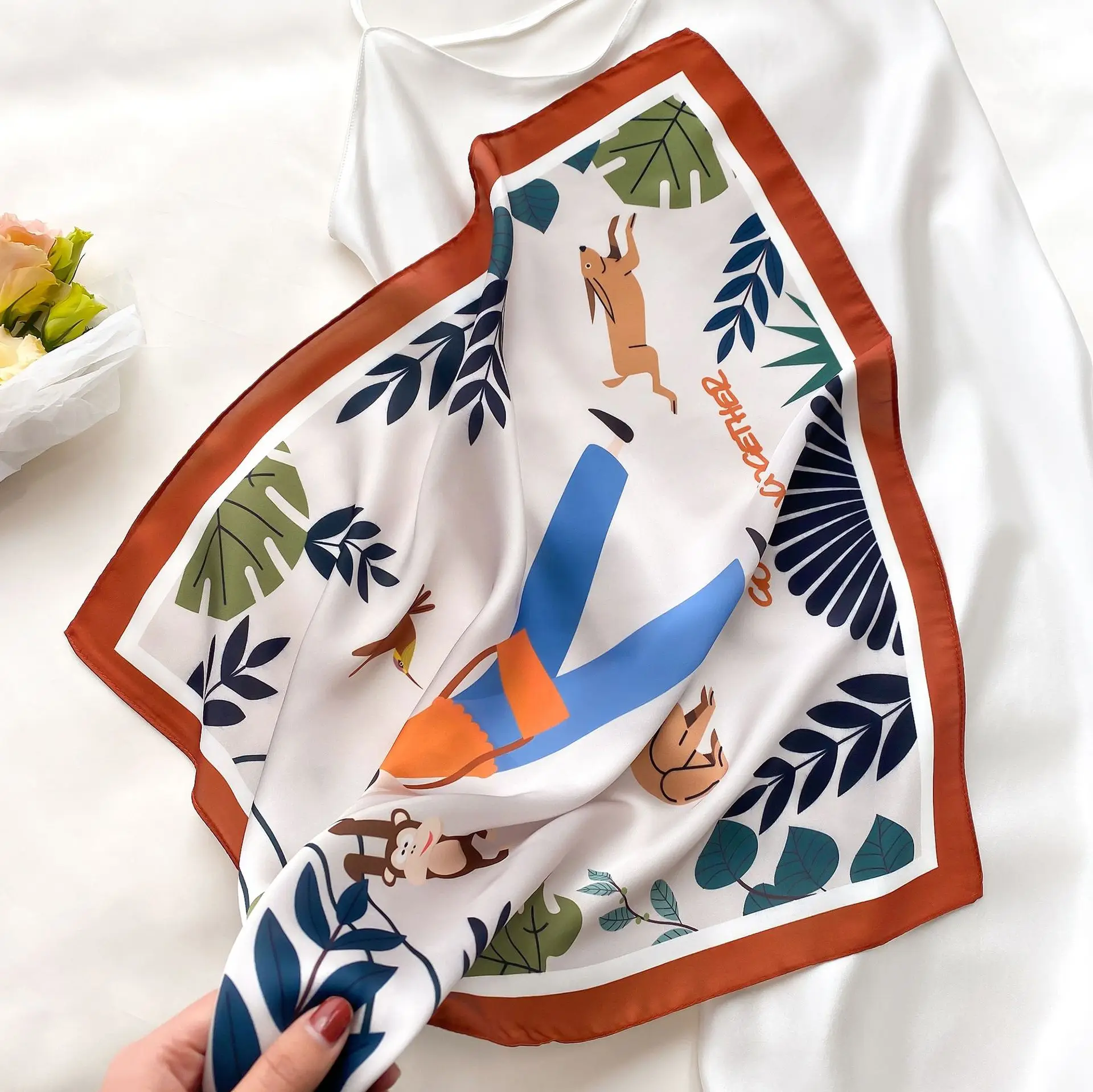 

Chic Style New 55cm Small Square Scarf Women Female Multi-function Original Spring Autumn Silk Scarf Headband wholesale
