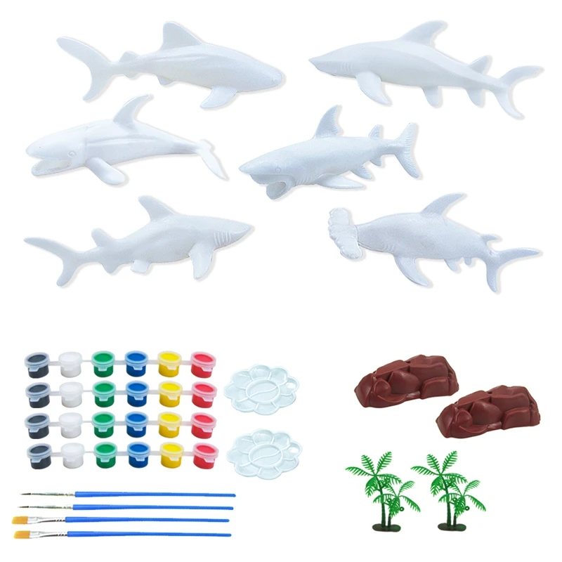 

40PCS DIY Painted Shark White Blank Model Hand-Painted Coloring Graffiti Marine Animal Set Children's Educational Toys