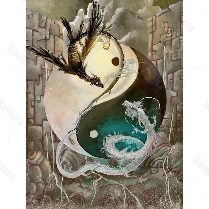 

Chinese Style Diamond Painting Myth Dragon and Phoenix Gossip Arrangement Full Diamond Cross Stitch 5D Diy Rhinestone Embroidery