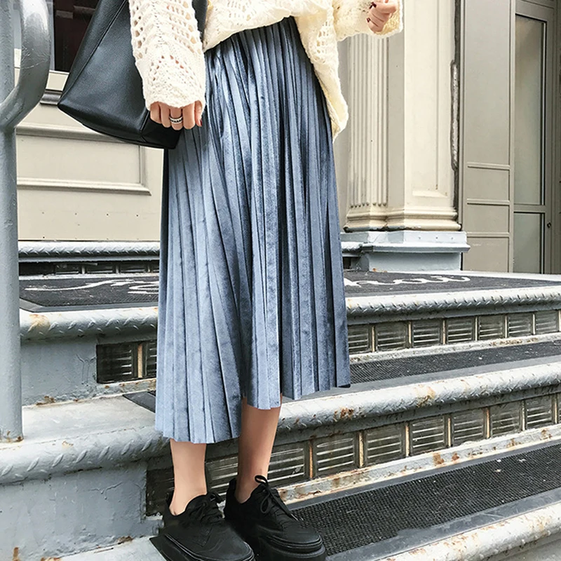 Винтажная Женская плиссированная юбка юбки с высокой талией металлические