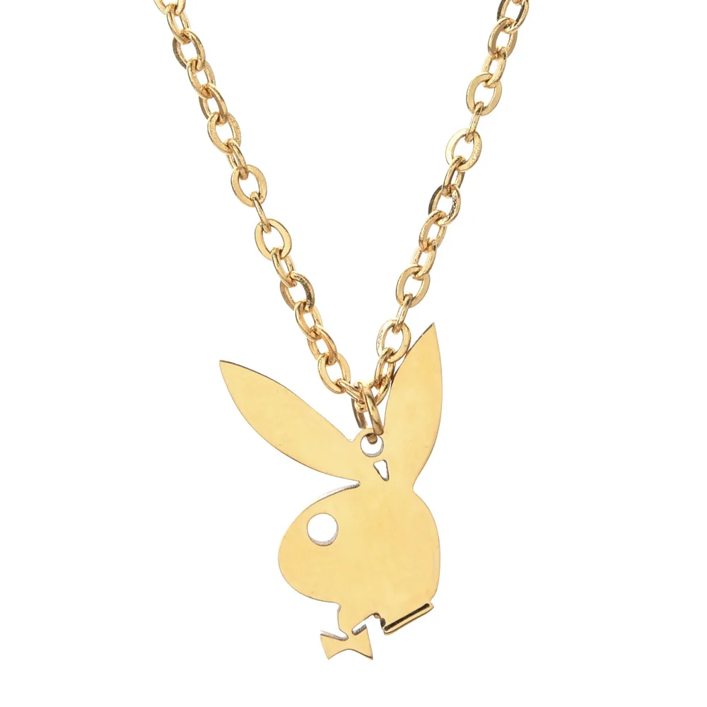 

New Simple Fashion Wild Stainless Steel Necklace Mirror Cute Rabbit Pendant palyboy Women necklace colgantes mujer moda jewelry