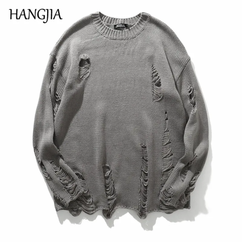 

Wash Hole Ripped Knit Sweaters Men Women Streetwear Hip Hop Pullovers Jumper Fashion Oversized All-match Men Winter Clothes