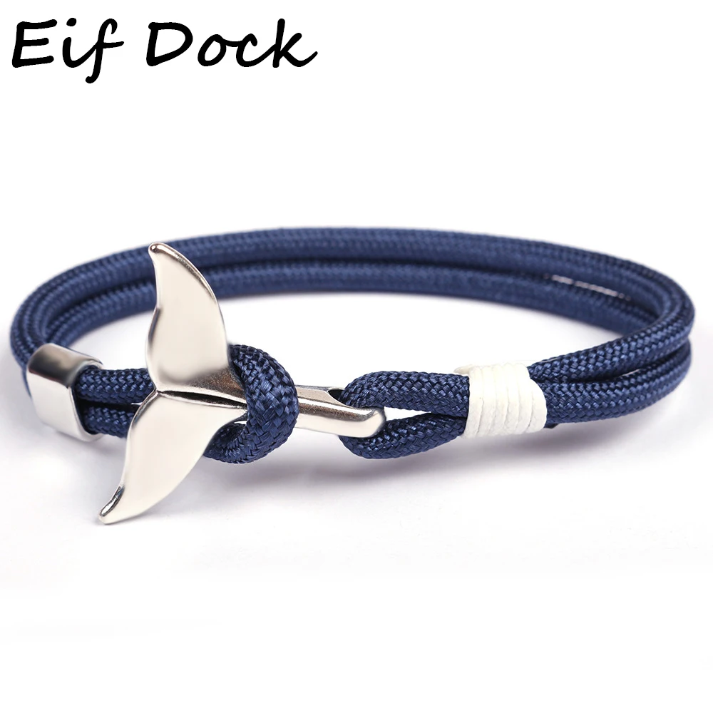 

Eif Dock Shark Tail Whale Anchor Bracelet For Men Women Fashion Dark Blue Nylon Rope Chain Paracord Bracelet Male Wrist Bands