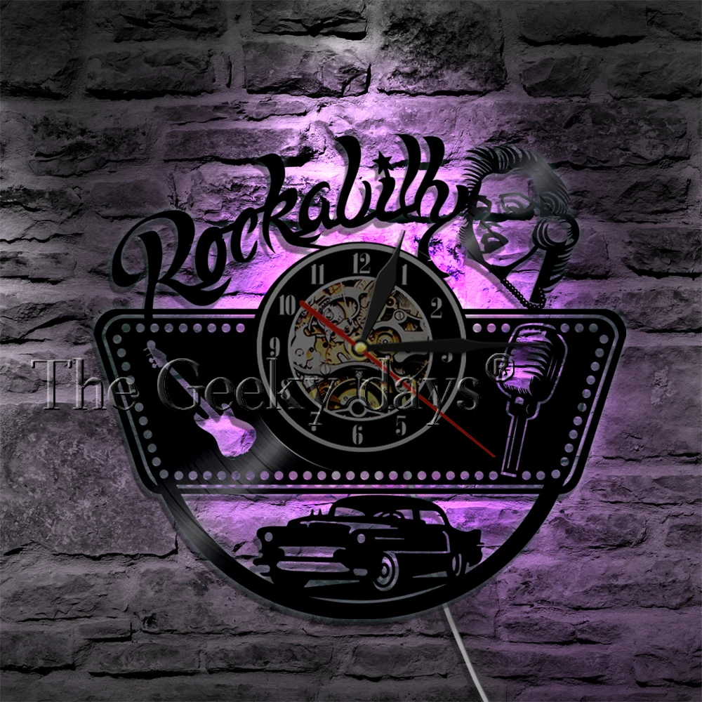 Рокабилли Виниловая пластинка настенные часы современный дизайн рок музыка