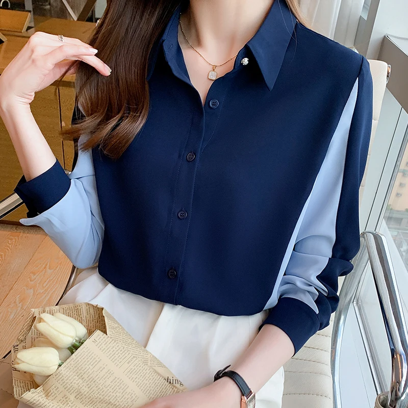 Женская шифоновая блузка с длинным рукавом элегантная рубашка в офисном стиле на