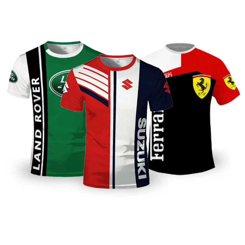 

2021New 3D Digital Printing Car Logo T-shirt Round Neck Loose Youth Casual movement Short Sleeve Men's Logo