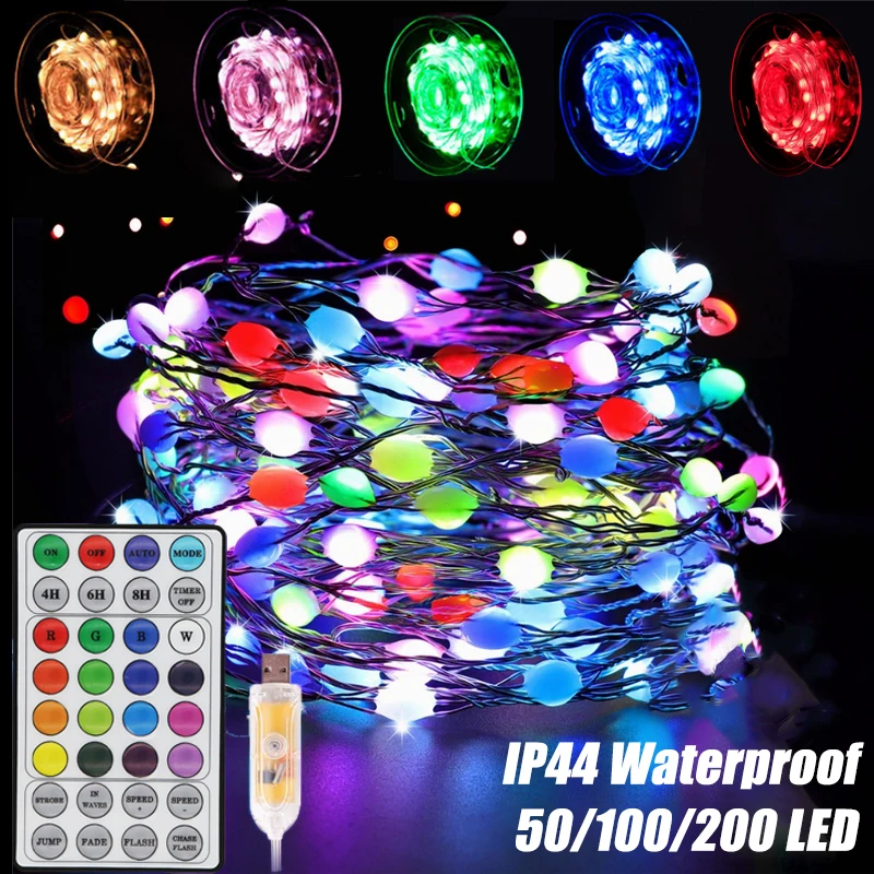 

RGB Light LED String Fairy Lights USB With 16 Color Remote Control Christmas Wedding Garden Decoration Outdoor Lights Waterproof