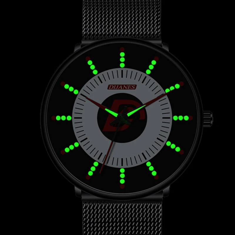 

Royal Fashion Mens Watches Black Classic Luxury Men Business Casual Quartz Watch Mesh Belt Luminous Clock Relogio Masculino